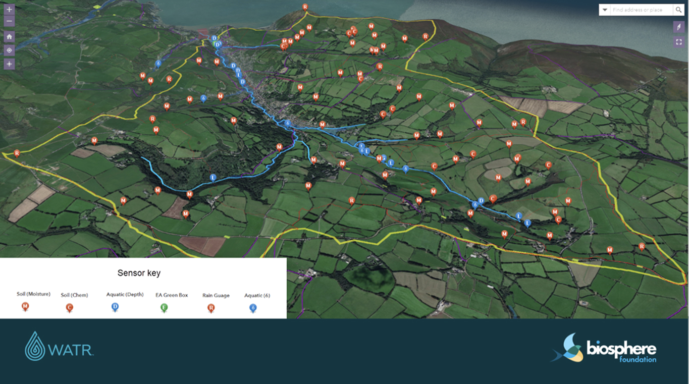 A map of the area showing the placement of various sensors
